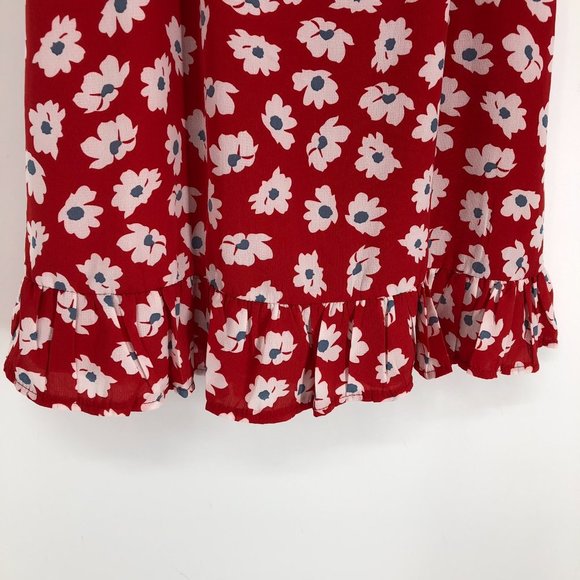 Rumor Red white floral print Spaghetti strap  mini dress ruffle hem. - Picture 7 of 14